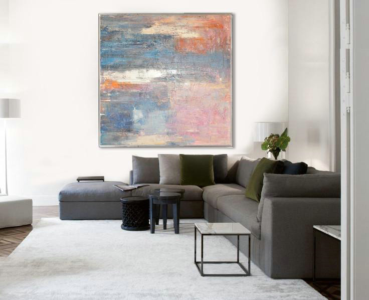 Large Modern Abstract Painting,Oversized Contemporary Art,Original Art Acrylic Painting,Pink,Blue,Orange,Beige.etc
